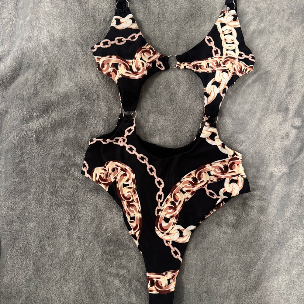 Chain Link Print High Leg Cut Swimsuit